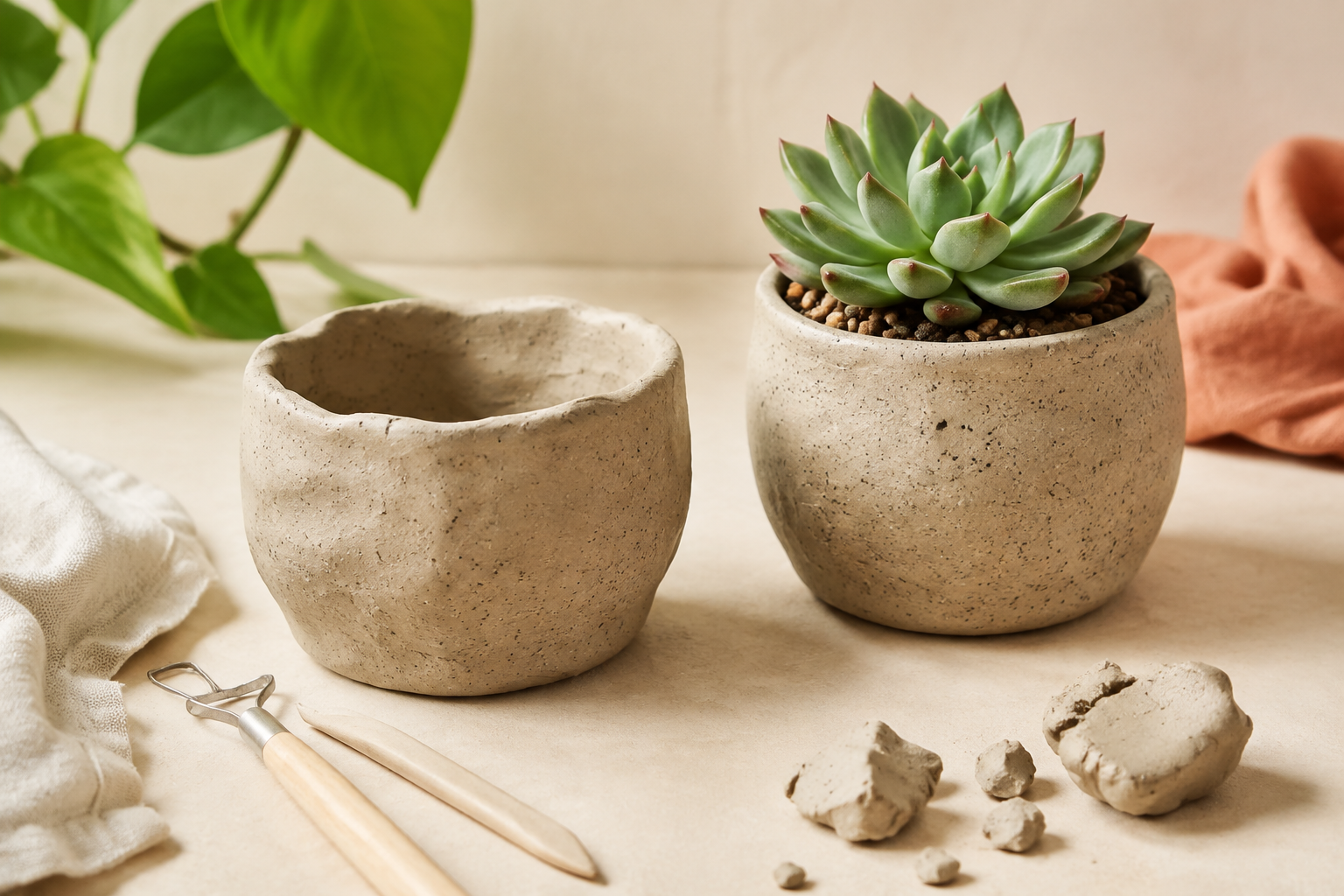 Speckled clay plant pots crafts example