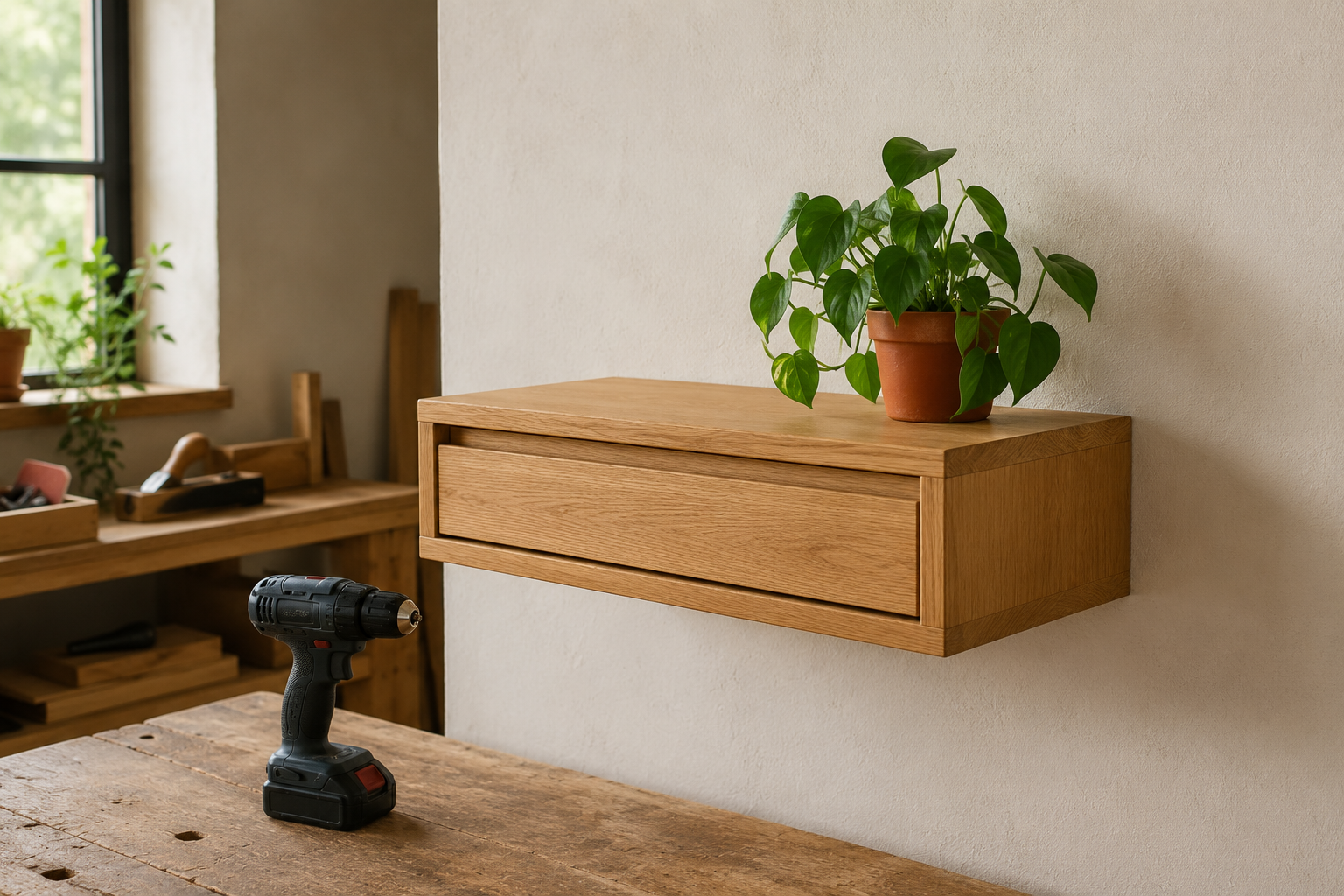Floating oak bedside table woodwork example